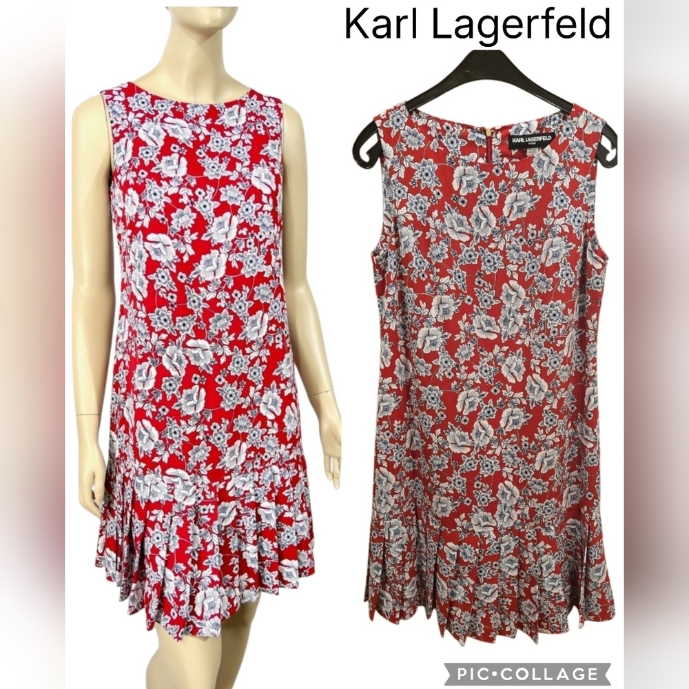 NWOT Karl Lagerfeld Asymmetrical Red and White Floral Dress Sz 8us